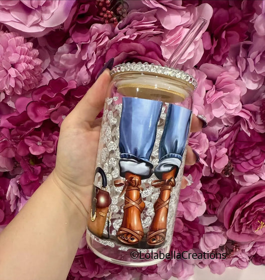 Dull your Sparkle Quote Glass Can Cup Rhinestone Silver Bling Lid